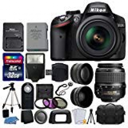 Nikon D3200 24.2 MP CMOS DSLR Camera (Black) + 18-55mm ED II AF-S DX Zoom Lens + 52mm 2X & Wide Angle Lens + Gadget Bag + Wireless Remote + Transcend 32GB Card - International Version (No Warranty) 