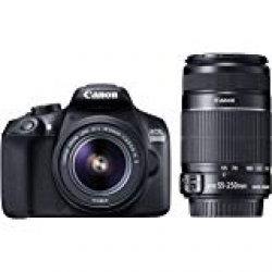 Canon EOS 1300D 18MP Digital SLR Camera (Black) with 18-55 and 55-250mm is II Lens, 16GB Card and Carry Case 