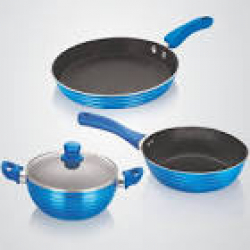 Nirlon Induction Base Non Stick Cookware Set With Glass Lid, 3 pcs 