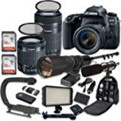 Canon EOS 77D DSLR Camera Bundle with EF-S 18-55 mm f/4-5.6 is STM Lens with EF-S 55-250 mm f/4-5.6 STM Lens, 500 mm f/8 Preset Lens, Accessory Kit 