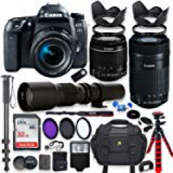 Canon EOS 77D DSLR Camera with 18-55 mm STM Lens Bundle/EF-S 55-250 mm f/4-5.6 STM Lens/500 mm Preset Lens/32GB Memory/Filters/Monopod/Spider Tripod