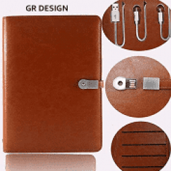 GR DESIGN Note Book Diary with 8GB Pen Drive and 4000 Mah Power Bank and Refillable Sheets with iPhone and Type C Android Charge 