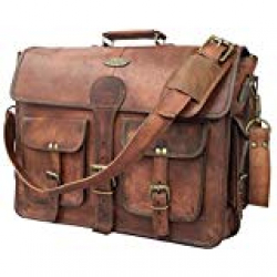 DHK 18 Inch Vintage Handmade Leather Messenger Bag for Laptop Briefcase Best Computer Satchel School distressed Bag 