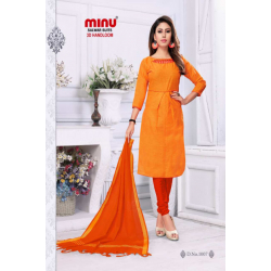 Minu Golden Orange Cotton Handloom New 3D Pattern Look Salwarsuit
