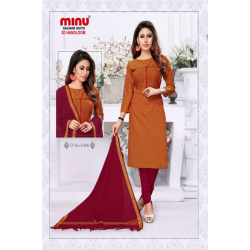 Minu Fire Brick Cotton Handloom New 3D Pattern Look Salwarsuit