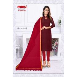 Minu Dark Red Cotton Handloom New 3D Pattern Look Salwarsuit
