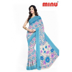 Minu Blue Cotton Kota Printed Sarees