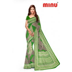Minu Green Cotton Printed Sarees