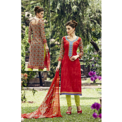 Minu Red Stylish Embroidered Cotton Salwarsuit
