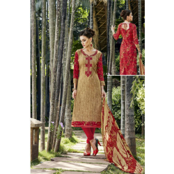 Minu Dark Beige Stylish Embroidered Cotton Salwarsuit