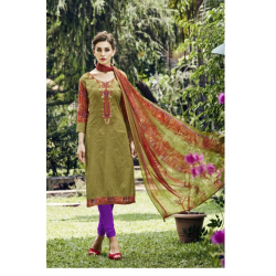 Minu Green Stylish Embroidered Cotton Salwarsuit