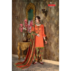Minu Orange Pasmina Printed Cum Embroidered Patyala Salwarsuit