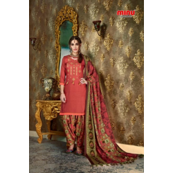 Minu Red Pasmina Printed Cum Embroidered Patyala Salwarsuit