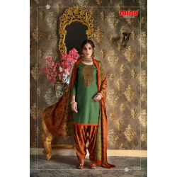 Minu Green Pasmina Printed Cum Embroidered Patyala Salwarsuit