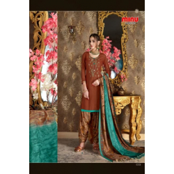 Minu Choclate Pasmina Printed Cum Embroidered Patyala Salwarsuit