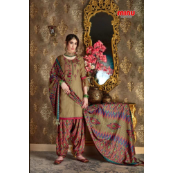 Minu Beige Pasmina Printed Cum Embroidered Patyala Salwarsuit