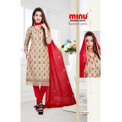 Minu Red Chanderi Cotton Party Wear Designer Embroidered Salwarsuit