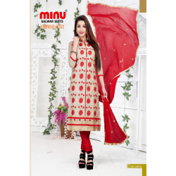 Minu Red Embroidered Party Wear Designer Salwarsuit
