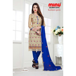 Minu Blue Chanderi Cotton Party Wear Designer Embroidered Salwarsuit