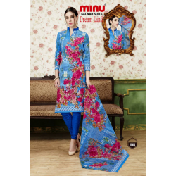 Minu Blue Cotton Printed Salwarsuit