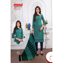 Minu Peach Green Cotton Regular Wear Salwarsuit