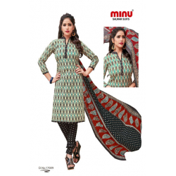Minu Green Cotton Regular Wear Salwarsuit
