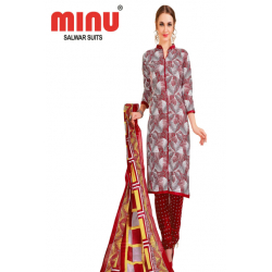 Minu Red Cotton Festive Wear Salwarsuit
