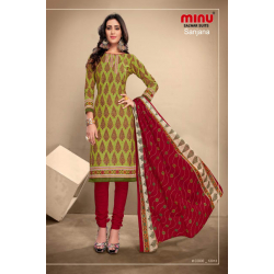 Minu Green Cotton Regular Wear Design Salwarsuit