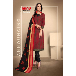 Minu Red Cotton Regular Wear Design Salwarsuit