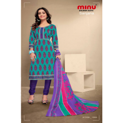 Minu Blue Cotton Regular Wear Design Salwarsuit