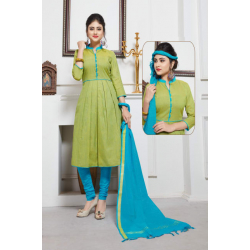 Minu Green Cotton Handloom Solid Print Salwarsuit
