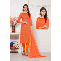 Minu Orange Cotton Handloom Solid Print Salwarsuit