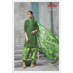 Minu Green Cotton Party Wear Patyala Salwarsuit