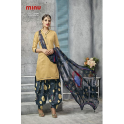 Minu Beige Cotton Party Wear Patyala Salwarsuit