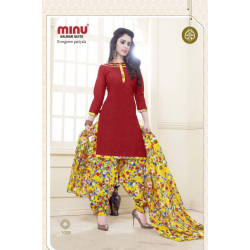 Minu Red Cotton Patyala Design Salwarsuit