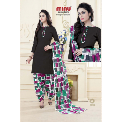 Minu Black Cotton Patyala Design Salwarsuit