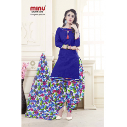Minu Blue Cotton Patyala Design Salwarsuit