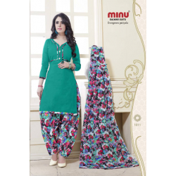 Minu Peach Green Cotton Patyala Design Salwarsuit