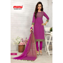 Minu Pink Cotton Check Print Handloom Material Salwarsuit