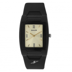 Champagne Dial Black Plastic Strap Watch