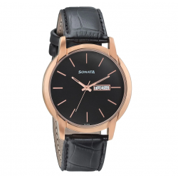 Beyond Gold Black Dial Leather Strap Watch 1899   