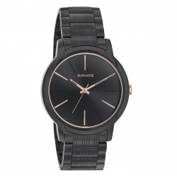 Beyond Gold Black Dial Metal Strap Watch