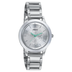 Floral Folkart inspired Silver Dial Stainless Steel Strap Watch