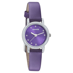 Floral Folkart inspired Purple Dial Leather Strap Watch