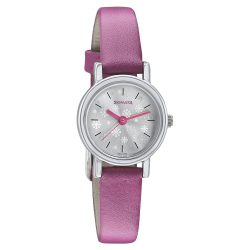 Floral Folkart inspired Silver Dial Leather Strap Watch