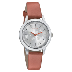 Floral Folkart inspired Silver Dial Leather Strap Watch