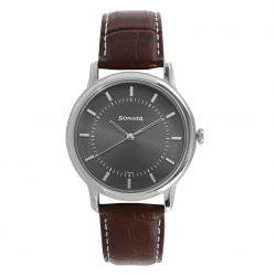 Sleek Anthracite Dial Leather Strap