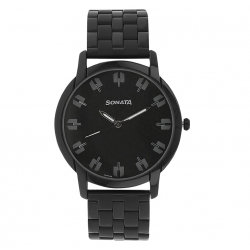 Black Dial Black Stainless Steel Strap Watch