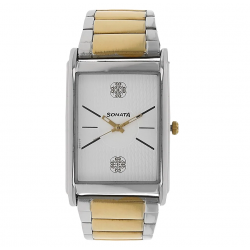 White Dial Two Toned Stainless Steel Strap Watch