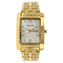 Silver Dial Golden Stainless Steel Strap Watch